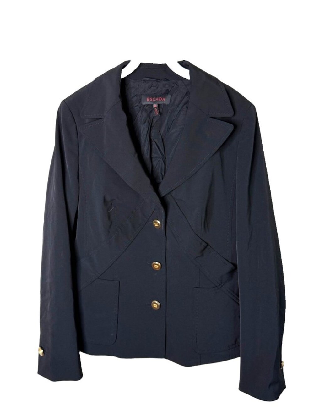 Escada Blazer Jacket Black Gold Buttons Professional Career Luxe